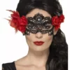 Antifaz Negro Con Flor Roja Para Mujer