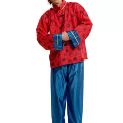 Disfraz De Chino Mandarín Rojo Y Azul Para Hombre