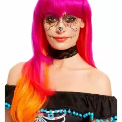 Peluca De Catrina Naranja Y Rosa Para Mujer