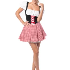 Vestido De Tirolesa Rojo Y Negro Para Mujer